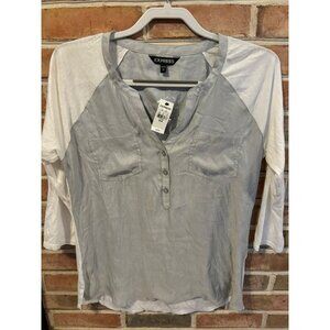 Express Womens Two-Tone 3/4 Sleeve Henley Shirt M NWT